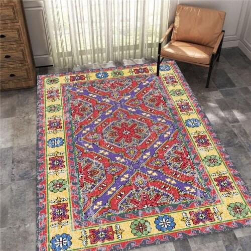 Vintage Bohemian Caroet Red Yellow Geometric Floral Rug For Living Room Ethnic Decor Home Chair Mat Anti-slip Bedroom Rug
