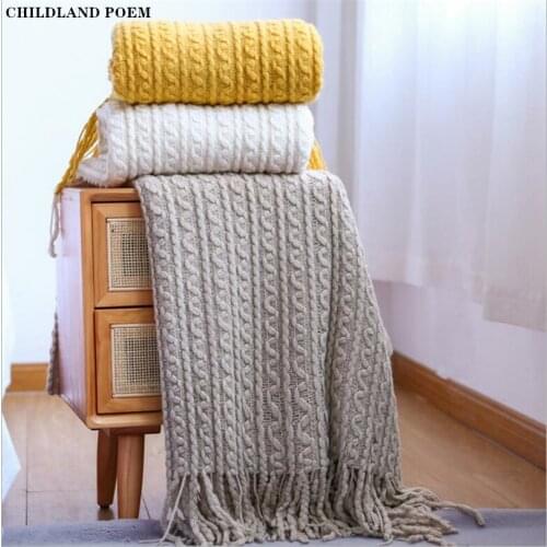 Nordic Knitted Blankets Crochet Sofa Throw Blanket Tassel Bedding Quilt Chunky Chenille Travel Blanket Baby Swaddle Wrap Blanket