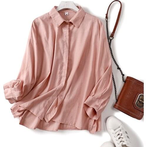 Oversized Women Cotton Linen Casual Shirts New Arrival 2021 Autumn Simple Style Solid Color Loose Ladies Long Sleeve Tops B852