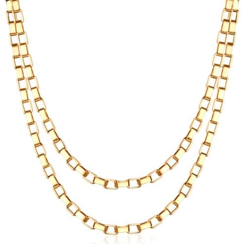 5MM Width 60cm Long Box Chains Necklacess Stainless Steel Gold Color Long Necklace Accessories Party Bulk Sale 2021 New