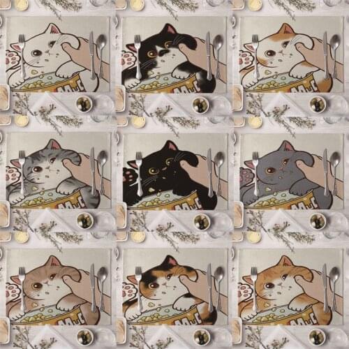 1 Pcs Cute Kiss Cat Pattern Kitchen Placemat Dining Table Mats Drink Coasters Western Pad Cotton Linen Cup Mat 40*30cm