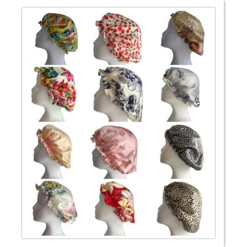 100% Mulberry Silk Caps for Sleep Silk Night Cap Hats Bonnet Beanie Hat Floral Printed Free Shipping