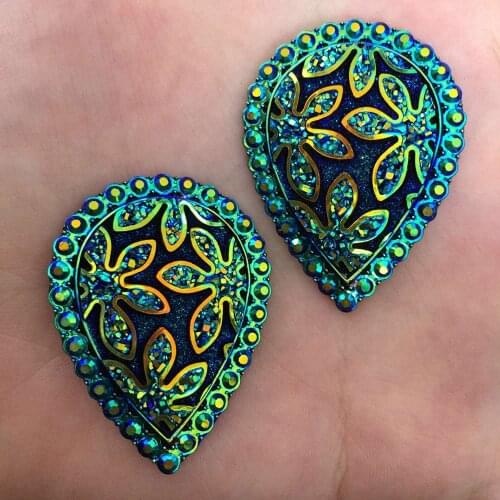 12PCS AB Resin 30mm*40mm Drop Flower Flatback Rhinestone Scrapbook DIY Wedding 2 hole Applique Ornament Craft K179*3