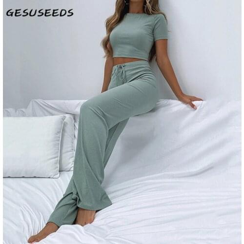 2021 Summer pants women casual trousers korean style high waist pants straight knitted sweatpants solid chic black pants green