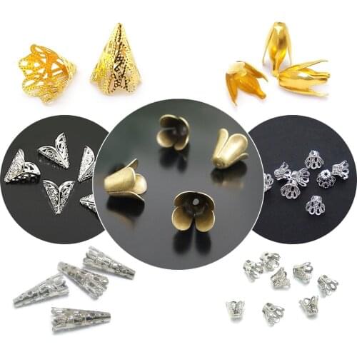 23861)100PCS 10x12MM Antique Bronze Plated Iron morning Flower Bead Caps Diy Jewelry Findings Accessories Wholesale