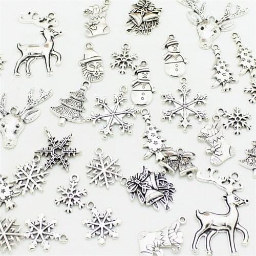 50pcs Mixed Antique Color Christmas Boot Snowman Boot Snowflake Charms Pendants Jewelry Making Accessories DIY 0977