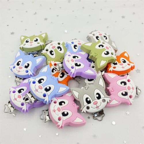 10/20/50PCS Silicone Bead Molar Cartoon Fox Clip Animal Baby DIY Nipple Clip Newborn Baby Teether