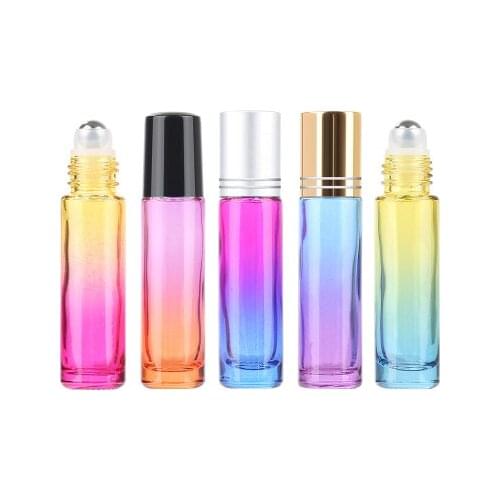 10ML 5ML Perfume Bottles Gradient Color Refillable Bottles Thick Glass Roll On Essential Oil Empty Bottles For Travel Use