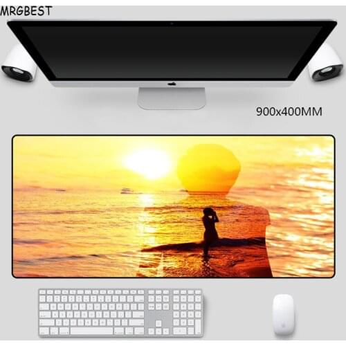 MRGBES Gaming Mouse Pad 400x900mm Sunset Lake Scenery Anti-slip Nature Rubber with Locking Edge Unique Game Notebook Mice Mats