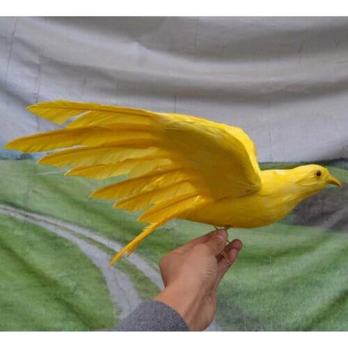 Artificial feathers bird about 35cm spreading wings yellow bird model home decoration Performing prop gift h1094