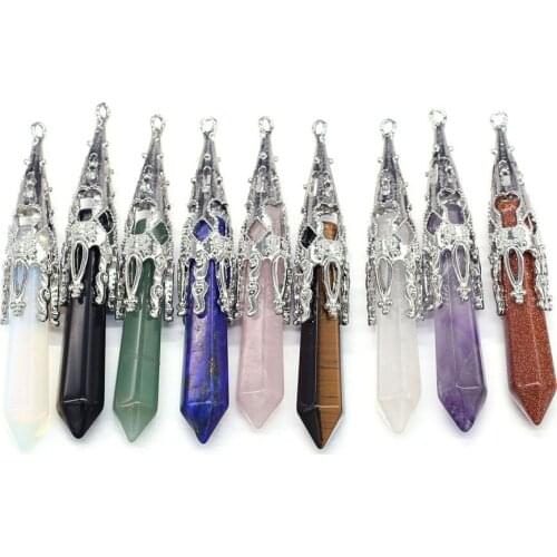 Natural stone Pendant Faceted Hexagonal Exquisite charm for Jewelry Making DIY Necklace Bracelets Accessories 12x70mm