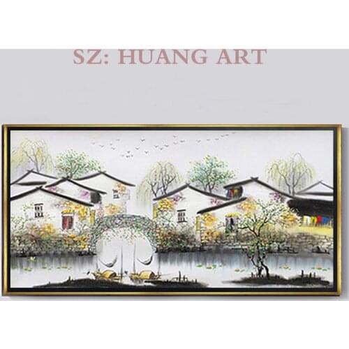 China is a hot market for water Water City Landscape Oil Painting on Canvas Modern Wall Picture For Living Room Home Decor