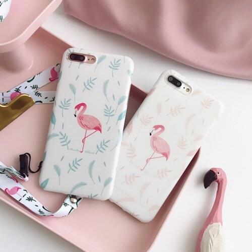 Cute Phone Cover Case For iPhone 6S 6 7 8Cases Covers For iPhone 6 6S 7 8 Plus Matte Flamingos tree leaf Patterned back case