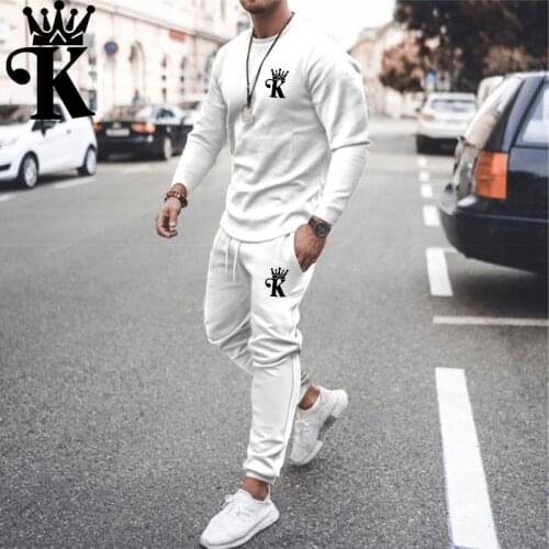 2021 Men Sportswear New Spring Autumn All cotton 2 Piece Sets Sports Suit T-shirt+Pant Sweatsuit Male Fashion Clothing