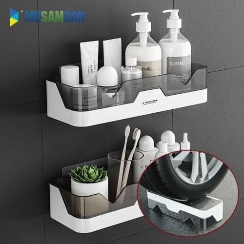 MUSAMBAN Punch-free Bathroom Shelf Wall Mounted Shower Gel Shower Organizer Storage Rack Kitchen Holder Bathroom Accessories