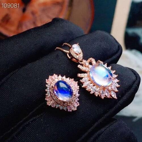 Real Natural Moonstone jewelry set Natural Real Moonstone 925 sterling silver 1pc pendant,1pc ring