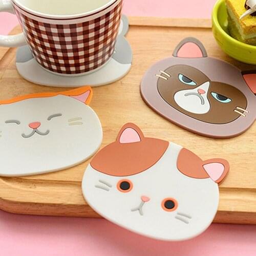 Cat Shaped Tea Coaster Cup Holder Mat Coffee Drinks Drink Silicon Coaster Pad