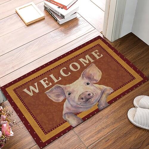 Retro Farm Animal Pig Polka Dot Doormat for Entrance Door Bathroom Hallway Non-Slip Rugs Home Decor Kitchen Mats