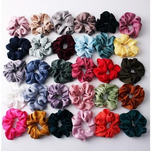 30 Colors Soft Satin Fabric Scrunchie Women Lady Girls Elastic Hair Rubber Bands Accessories Ties Hair Rope Ring Ponytail Holder