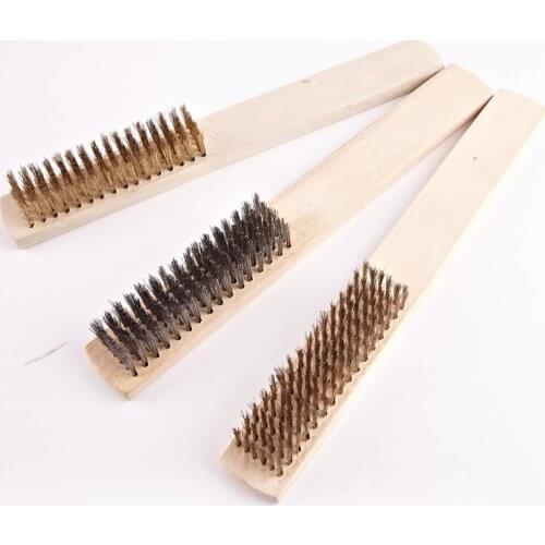 Length 205mm Wood Handle Copper Wire Brush Rust Cleaning Stainless Steel Wire Brush for Household Cleaning Hand Tools