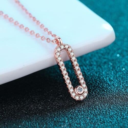 Silver 925 Original Diamond Test Past Brilliant Cut 0.28 Carat D Color Moissanite Pin Pendant Necklace Rose Gold Gemstone Chain