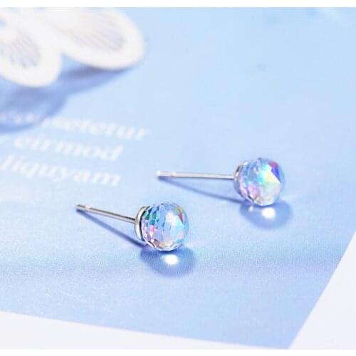 New Simple Cute Aurora Color Candy Crystal Stud Earrings For Women Trend Creative 925 Sterling Silver Party Gifts Jewelry SAE292