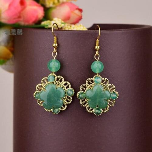 Fresh Original Retro Green Dongling Yu Section Onyx Eardrop Exquisite Comfortable Color Retaining Copper Earrings Jewelry
