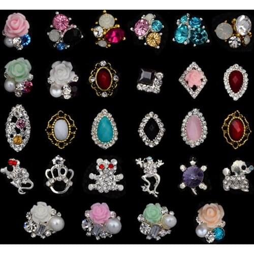 Creative Nail Art Rhinestone Pearl Gems Metal AB Crystal Glitter Flower Crown Skeleton 3D Tips Manicure Tools Decoration