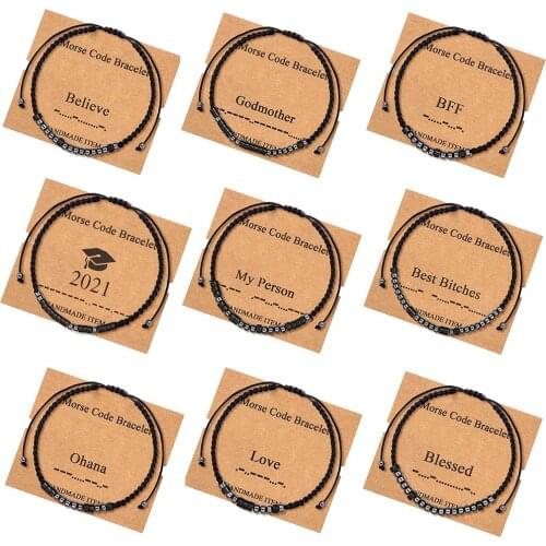 Inspirational Morse Code Bracelets for Women Men Mothers Day Birthday Aunt Jewelry Cord Wrap Bracelet with Black Hematite Beads