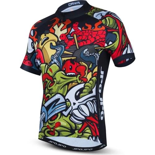 Cycling Jersey Mens MTB Shirts Mountain Bike Full Zipper Racing Sport Biking Racing Tops Short Sleeve Clothing Summer Skull