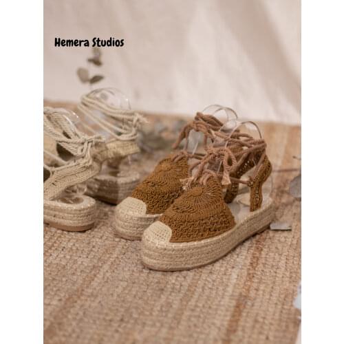 Hemera Studios sandals Crochet platform flat Esparto espadrilles women 2021 summer back strap Multicolor stamped silver