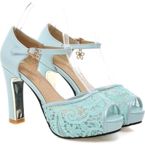 Women Summer Lace Mesh Shoes Fish Mouth High Heel Ladys Platform Sandals Evening Dress Wedding Shoes Femal Zapatos De Mujer 43