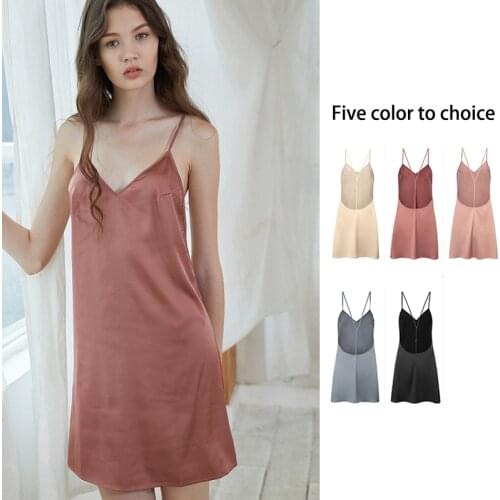 BALALOUM New Arrivals Women Sexy Summer Spaghetti Strap Nightgowns Nightdress Sleepwear Smooth Silk Female Lingerie Pink Black