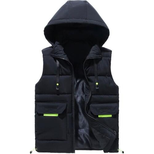 Plus Size Mens Winter Vest Jacket Sleeveless Clothing 2021 New Hooded Windbreaker Warm Waistcoat Vest Men Coats 5XL