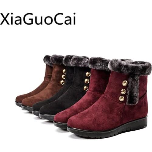 Winter Female Middle-aged Winter Snow Boots Female Cotton Flat Ankle Boots Extra Large Flat Snow Boots Mother Shoes