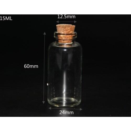 10pcs 24*60mm 15ml Mini Small Glass Wish Bottles with Clear Cork Stopper Tiny Vials Jars Containers Message Drifting Bottles