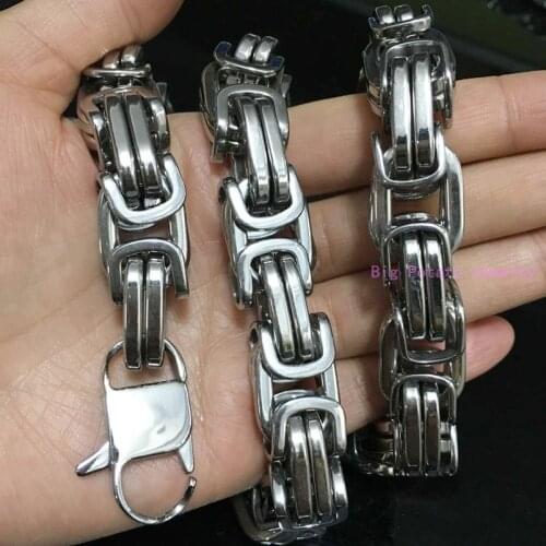 12/15MM High Polishing Silver Color Byzantine Box Chain Stainless Steel Necklace Or Bracelet For Mens Biker Gifts 7-40"