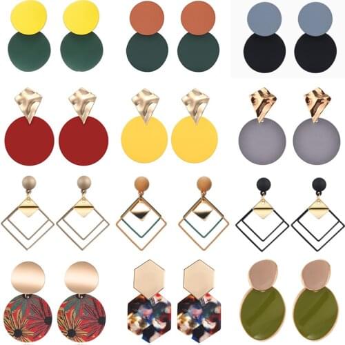 2020 Fashion Korean Earrings for Women Metal Geometric Hanging Dangle Earring Vintage Acrylic Statement Drop Flower Earrings