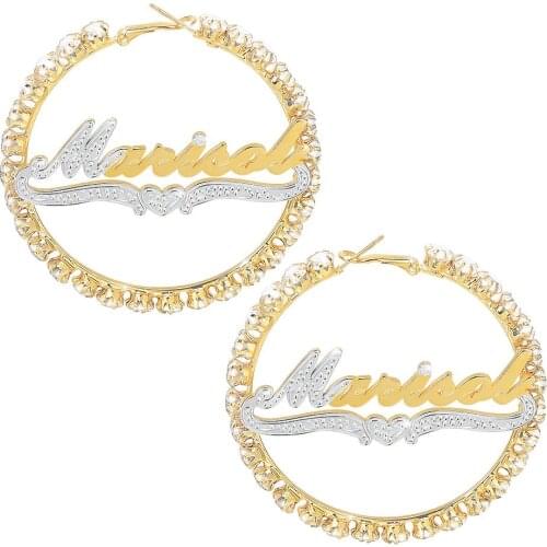 2021 New Carved Custom Name Earrings Gothic Crystal Sexy Hoop Nameplate Earrings Two Color Gift