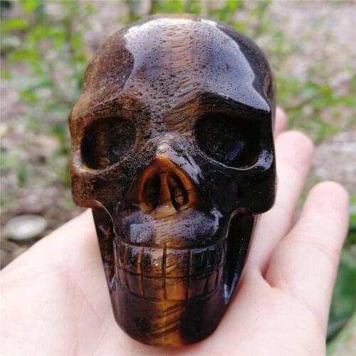 60MM Natural Gemstones Hraling Tiger Eye Stone And Minerals Carved Skull Reiki Crystal Ornaments Decoration Chakra Energy Gifts
