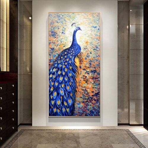 Abstract Animals Oil Painting Wall Art Posters and Prints on Canvas Beautiful Peacock Pictures for Living Room Decor No Frame