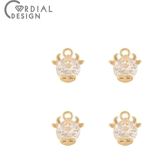 Cordial Design 50Pcs 8*9MM Jewelry Accessories/Pendant/Earring Findings/Cow Shape/CZ Charms/Genuine Gold Plating/Hand Made