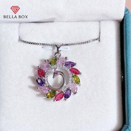 BELLA BOX Creativity Peacock Necklace Pendant Multiple Colour Fashion 925 Sterling Silver New Trendy Wedding Engagement Jewelry