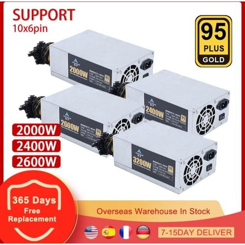 110V-240V BTC ETH Mining Single Power Supply Source Bitcoin Ethereum Miner 2000W 2400W 2600W 3200W PSU 10x 6pin Graphics Card