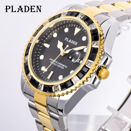 PLADEN Oyster Men Watches Top Selling Luxury Black Dial Stainless Steel Quartz Timepiece Bracelet Clasp Dive Cock Gift For Man