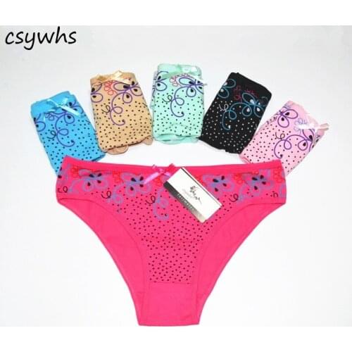 Women Cotton Underwear Panties Low Rise Briefs Sexy Lingerie Dot Printing Bow Underpant for Women Panties M L XL 5PCS/LOT