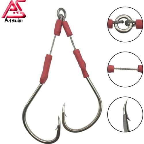 AS Jigging Hooks Lure Fishing Double Stainless Wire Metal Jig Assist Carbon Hooks Fish Saltwater Accessories Fishing Tackle