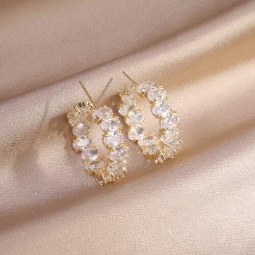 Korea New Design Fashion Jewelry Luxury Shiny Semi-round Zircon Earrings Elegant Womens Wedding Party Earrings