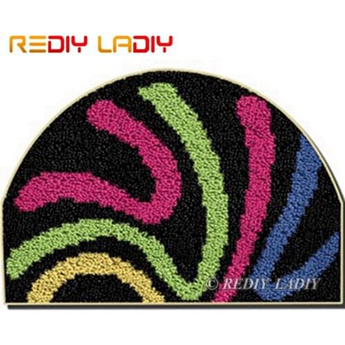 Latch Hook Kit Make Your Own Rug Half Cicle Stripe Tapestry Crochet Cushion Mat DIY Carpet Rug Pre-Printed Canvas Hobby & Crafts