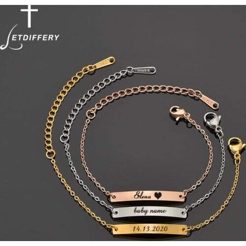 Letdiffery Custom Name ID Bar Bracelet Gold Stainless Steel Adjustable Chain For Boy Girl Children Bracelets Birthday Gift